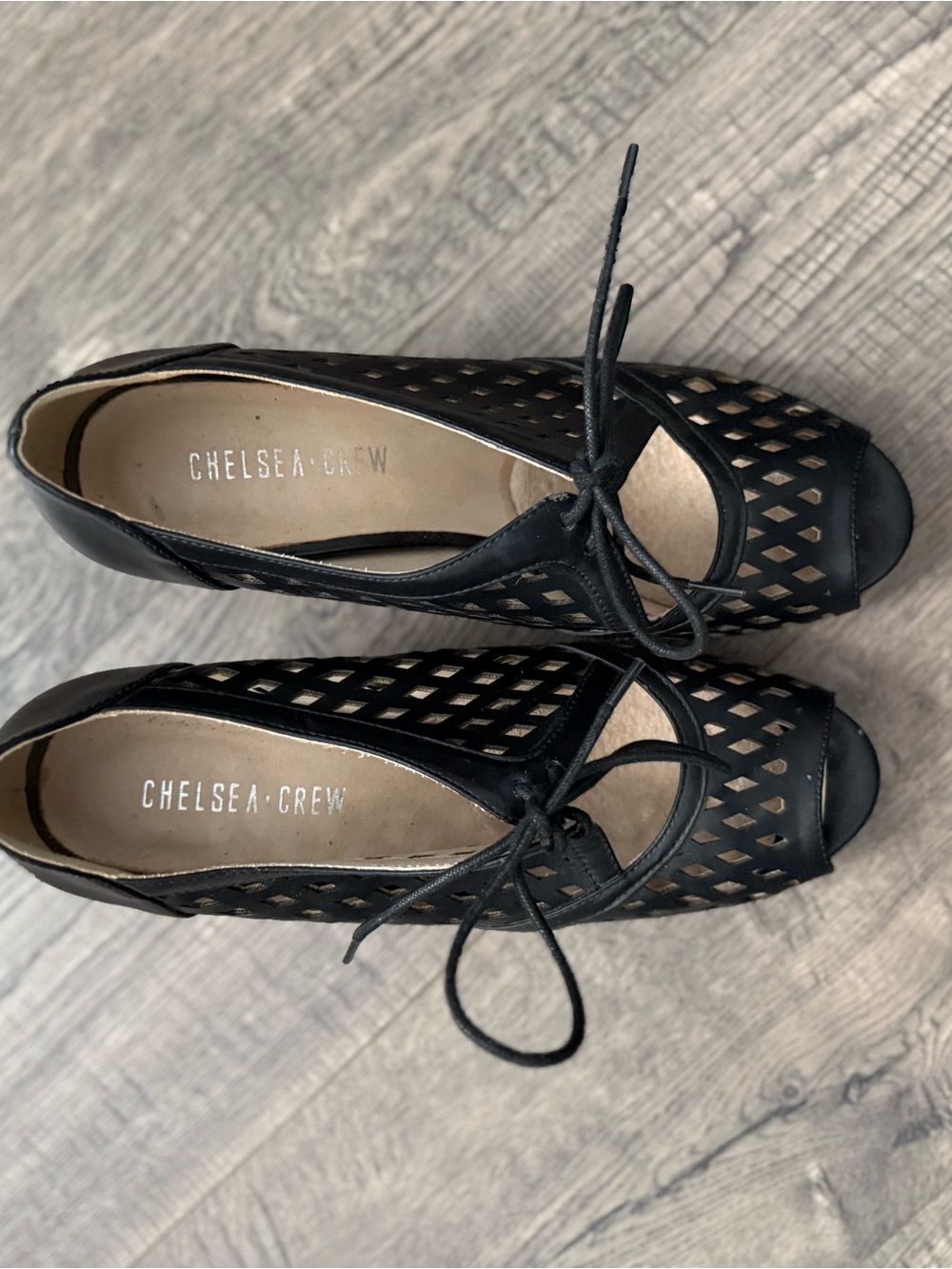 chelsea crew Black Cutout Lace-Up Peep Toe Heels - Picture 3 of 4